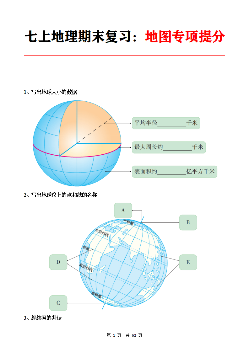七年级上册地理期末复习地图专项提分